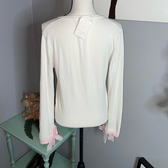 Tiki Tirawa size 1 M L Bone Pink Frayed Trim Cardigan Button Sweater 🏷 - Picture 5 of 15